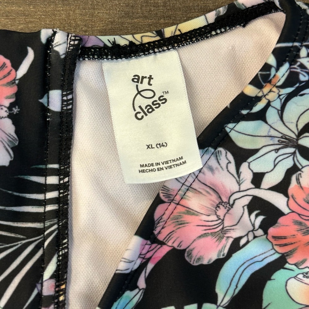 Art Class Girls Multicolor Floral Long Sleeve Rash guard Swimsuit UPF 50+ XL 14 - Picture 4 of 6